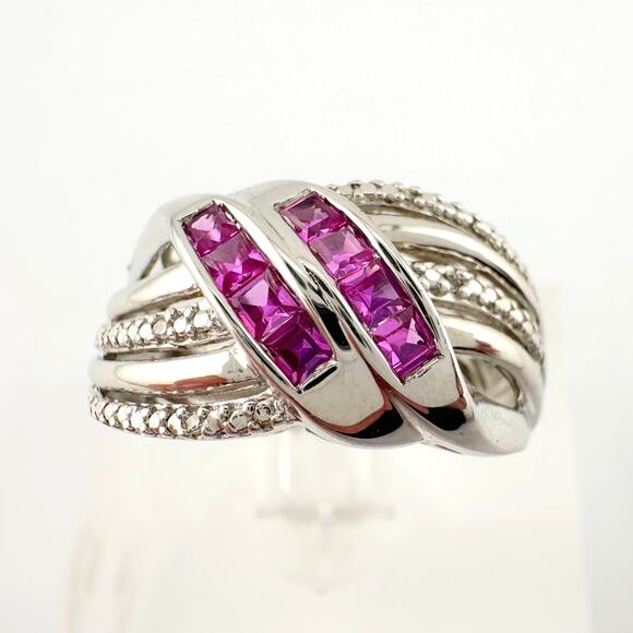 Detailed Lab Created Pink Sapphire and Sterling Ring - Size 7 - Picture 1 of 16